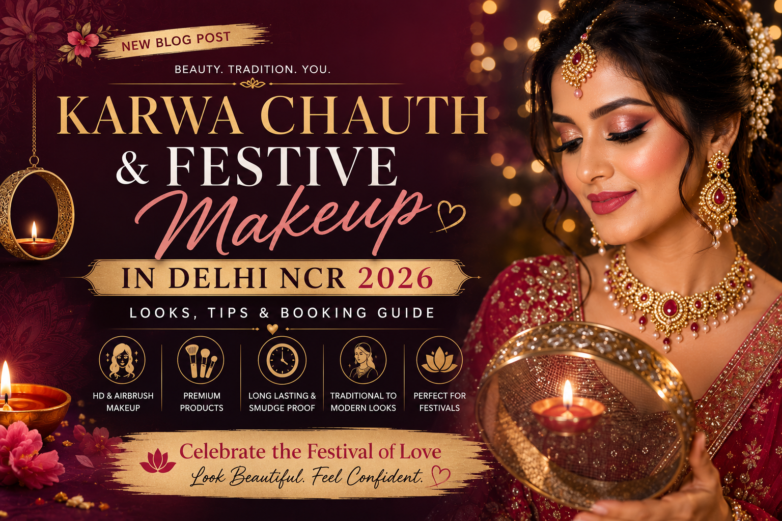 Karwa Chauth & Festive Makeup in Delhi NCR 2026: Looks, Tips & Booking