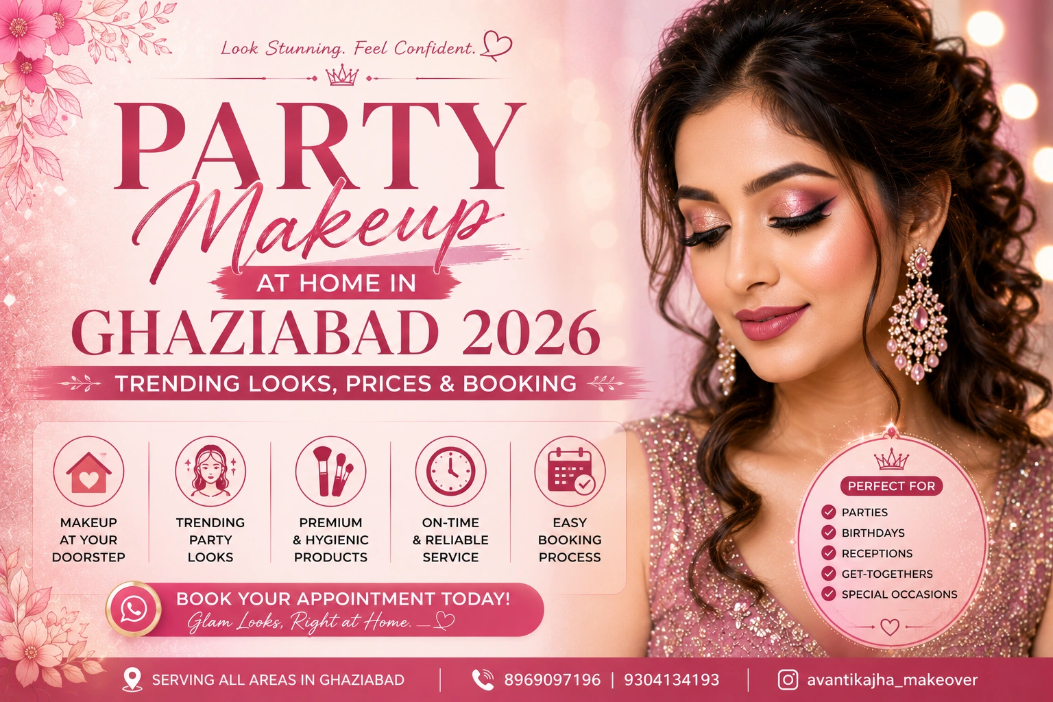 Party Makeup at Home in Ghaziabad 2026: Trending Looks, Prices & Booking
