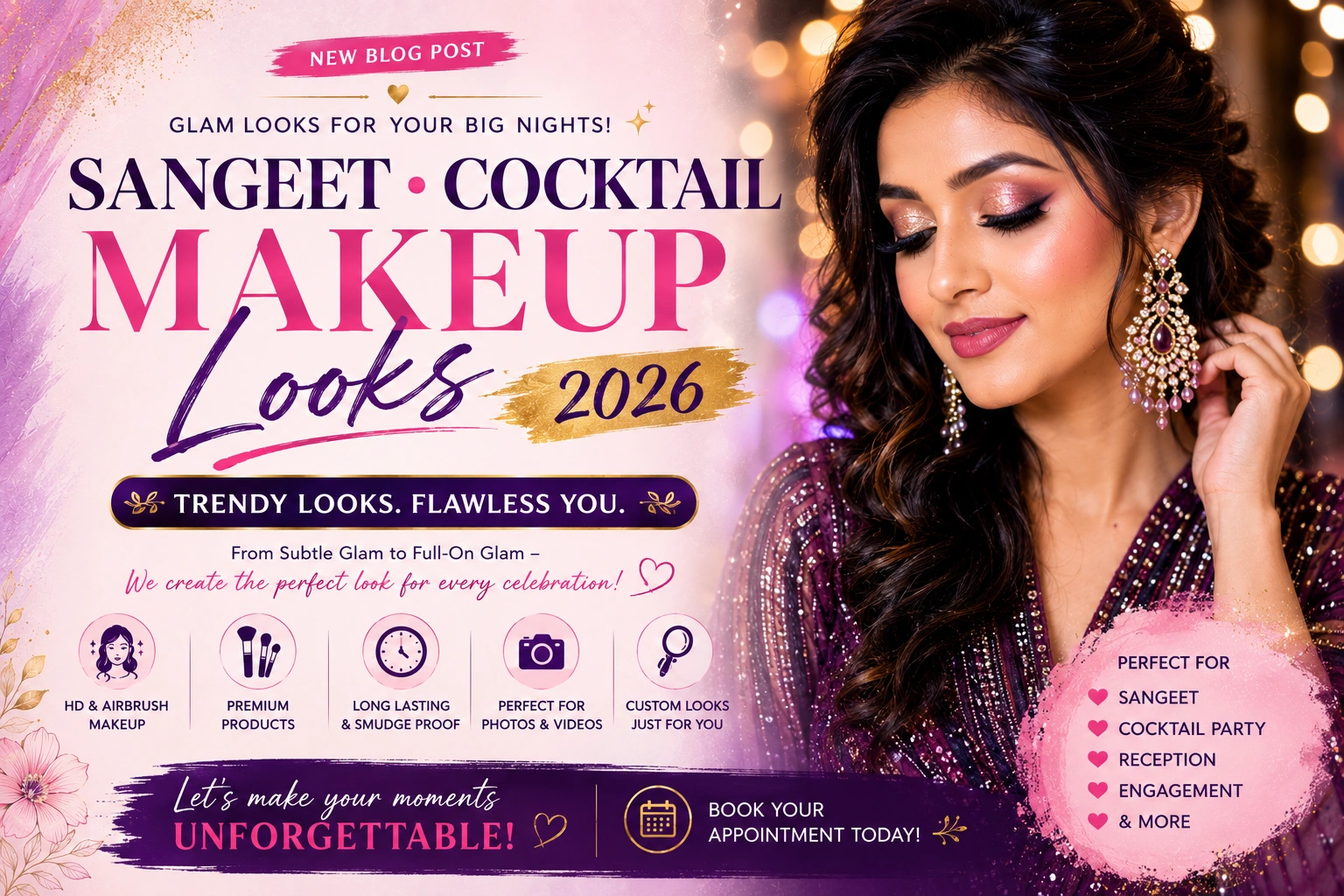 Sangeet & Cocktail Party Makeup Looks 2026: Bold Glam for Every Function
